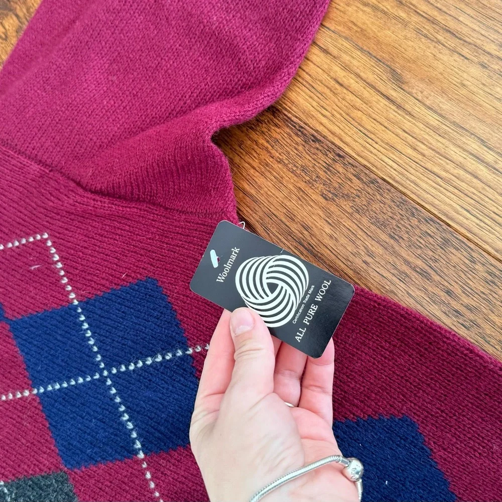 New John Ashford %100 wool crew neck sweater with argyle design size L - Picture 4 of 11